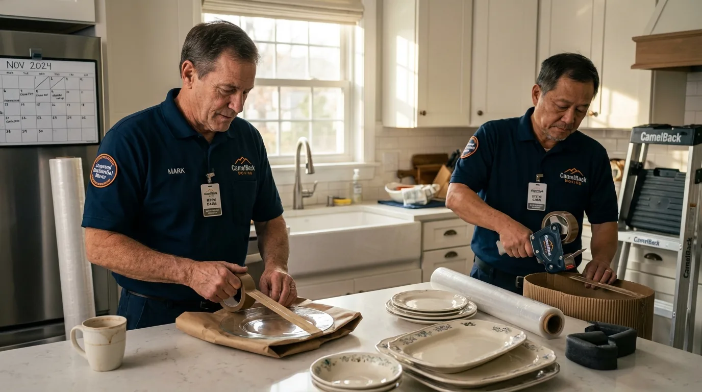 Professional crew packing kitchen dishware in Metter, GA